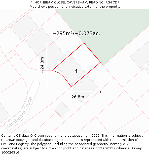 4, HORNBEAM CLOSE, CAVERSHAM, READING, RG4 7DF: Plot and title map