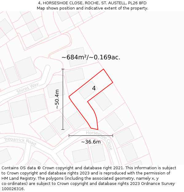 4, HORSESHOE CLOSE, ROCHE, ST. AUSTELL, PL26 8FD: Plot and title map