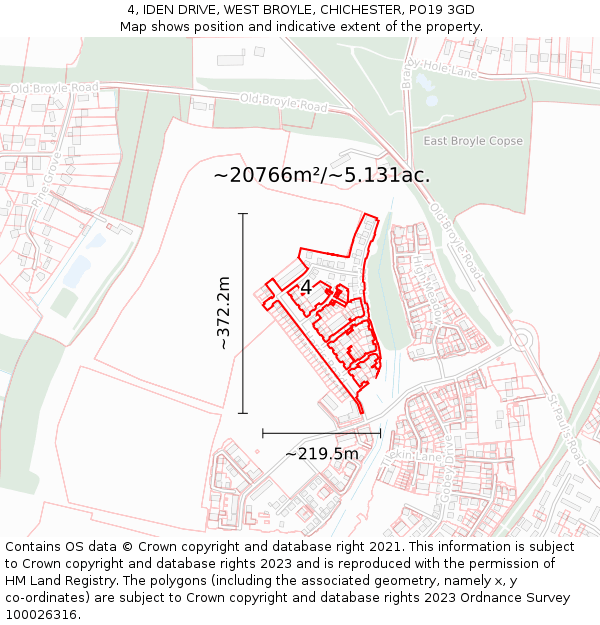 4, IDEN DRIVE, WEST BROYLE, CHICHESTER, PO19 3GD: Plot and title map