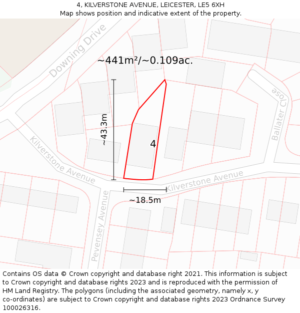4, KILVERSTONE AVENUE, LEICESTER, LE5 6XH: Plot and title map