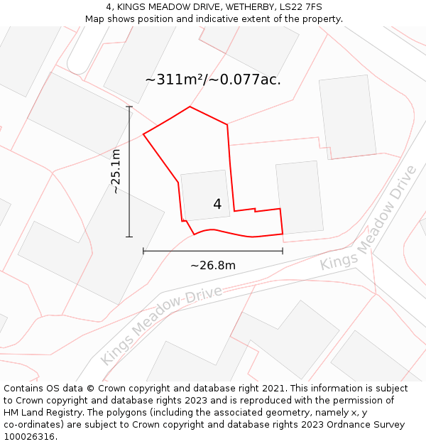 4, KINGS MEADOW DRIVE, WETHERBY, LS22 7FS: Plot and title map