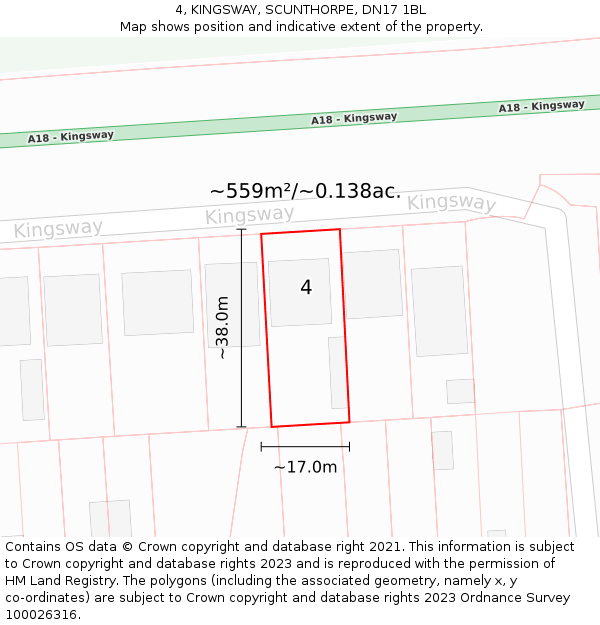 4, KINGSWAY, SCUNTHORPE, DN17 1BL: Plot and title map