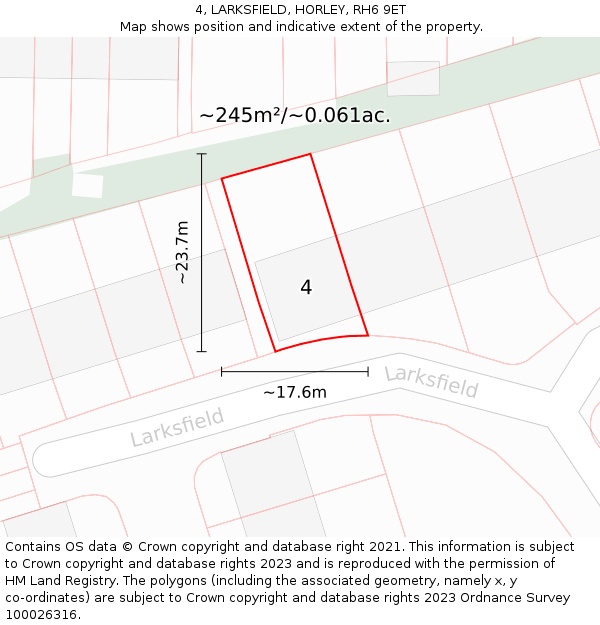 4, LARKSFIELD, HORLEY, RH6 9ET: Plot and title map