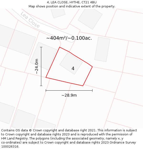 4, LEA CLOSE, HYTHE, CT21 4BU: Plot and title map