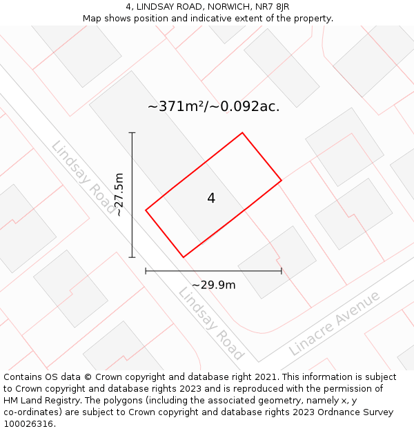 4, LINDSAY ROAD, NORWICH, NR7 8JR: Plot and title map