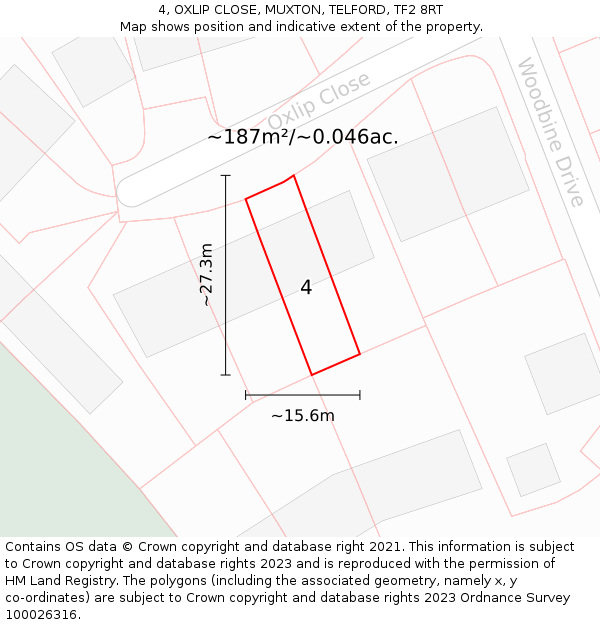 4, OXLIP CLOSE, MUXTON, TELFORD, TF2 8RT: Plot and title map