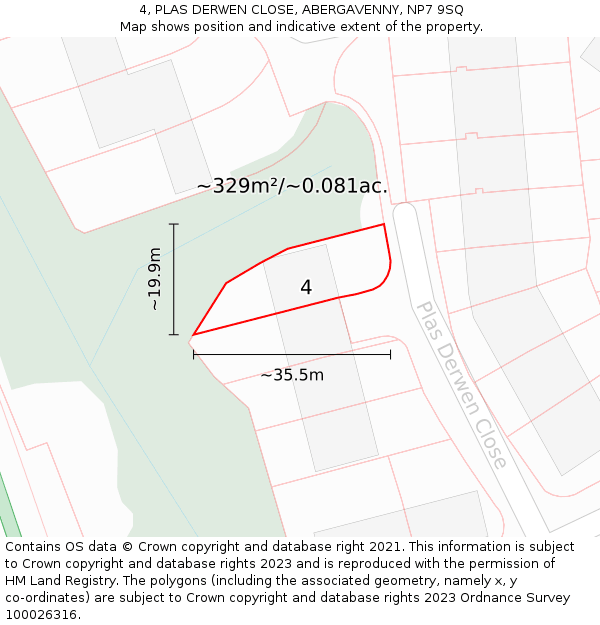4, PLAS DERWEN CLOSE, ABERGAVENNY, NP7 9SQ: Plot and title map