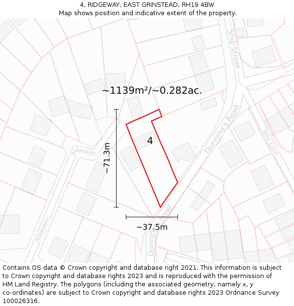 4, RIDGEWAY, EAST GRINSTEAD, RH19 4BW: Plot and title map