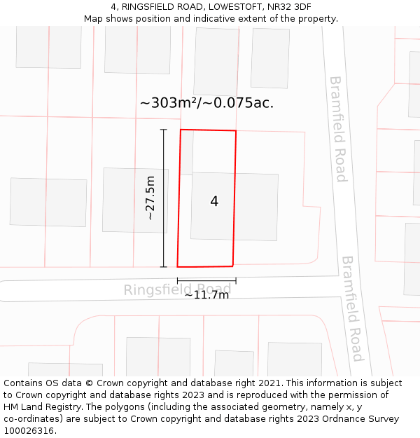 4, RINGSFIELD ROAD, LOWESTOFT, NR32 3DF: Plot and title map
