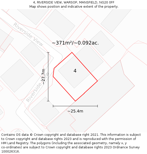 4, RIVERSIDE VIEW, WARSOP, MANSFIELD, NG20 0FF: Plot and title map