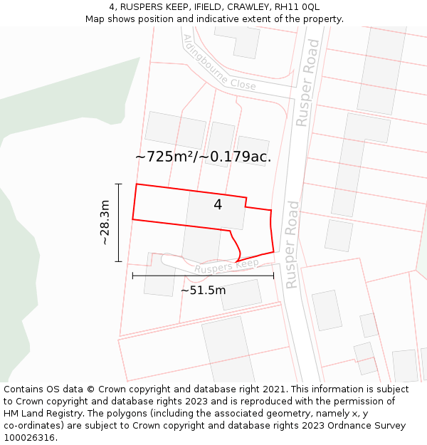 4, RUSPERS KEEP, IFIELD, CRAWLEY, RH11 0QL: Plot and title map