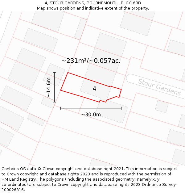 4, STOUR GARDENS, BOURNEMOUTH, BH10 6BB: Plot and title map