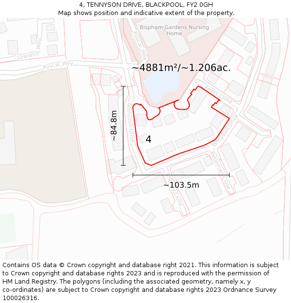 4, TENNYSON DRIVE, BLACKPOOL, FY2 0GH: Plot and title map