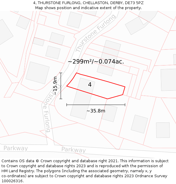 4, THURSTONE FURLONG, CHELLASTON, DERBY, DE73 5PZ: Plot and title map