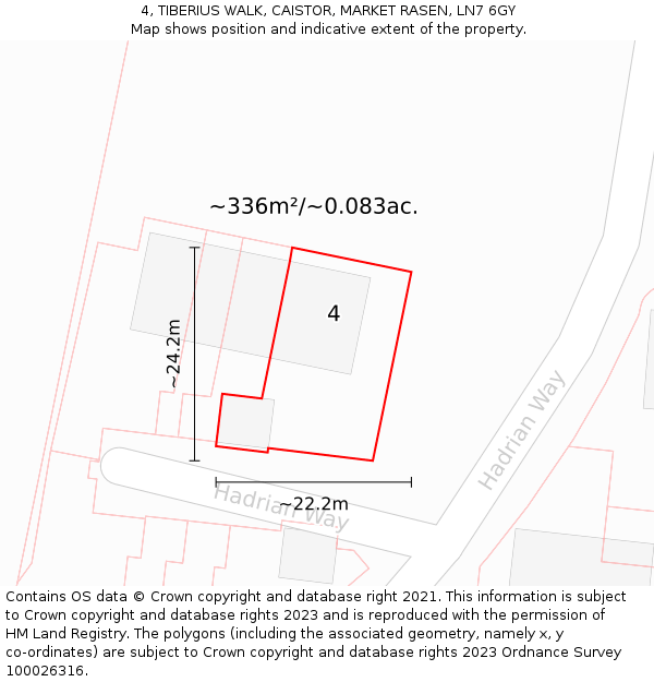 4, TIBERIUS WALK, CAISTOR, MARKET RASEN, LN7 6GY: Plot and title map