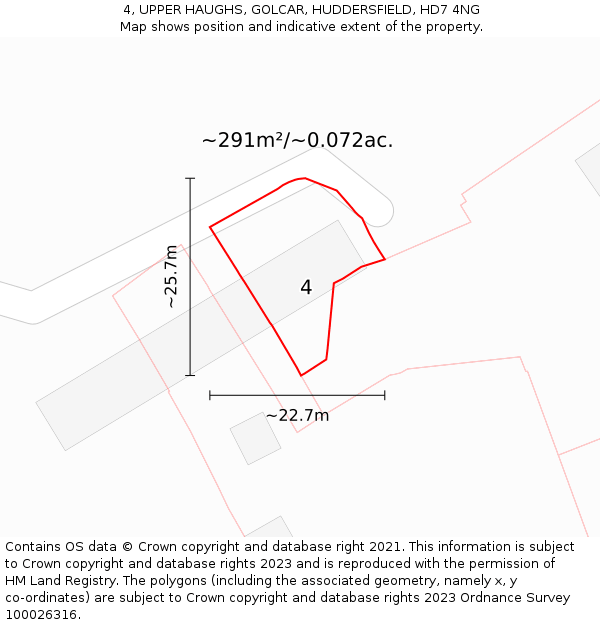 4, UPPER HAUGHS, GOLCAR, HUDDERSFIELD, HD7 4NG: Plot and title map