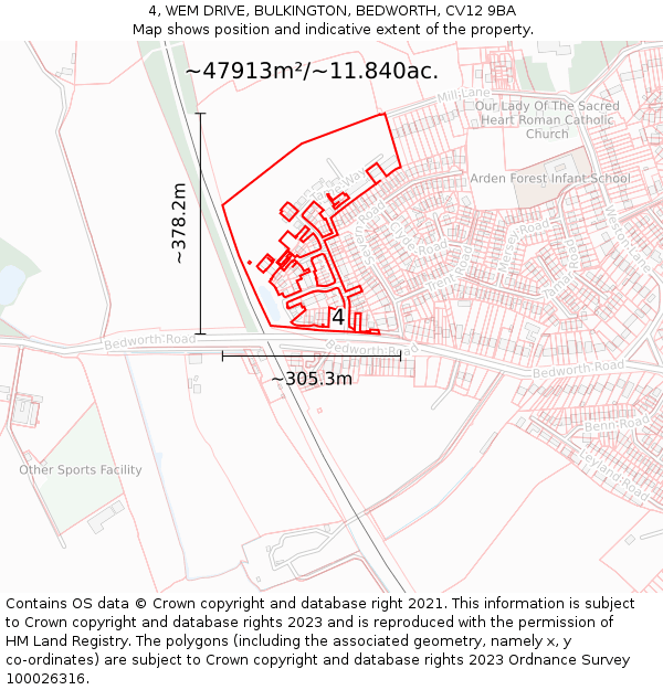 4, WEM DRIVE, BULKINGTON, BEDWORTH, CV12 9BA: Plot and title map