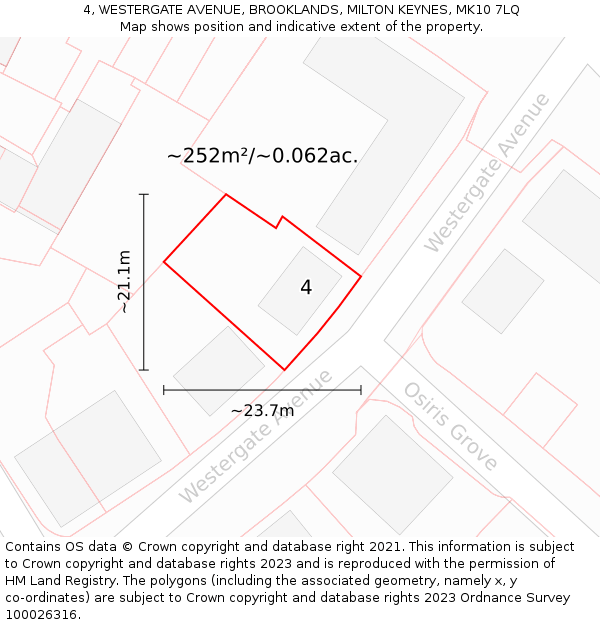 4, WESTERGATE AVENUE, BROOKLANDS, MILTON KEYNES, MK10 7LQ: Plot and title map