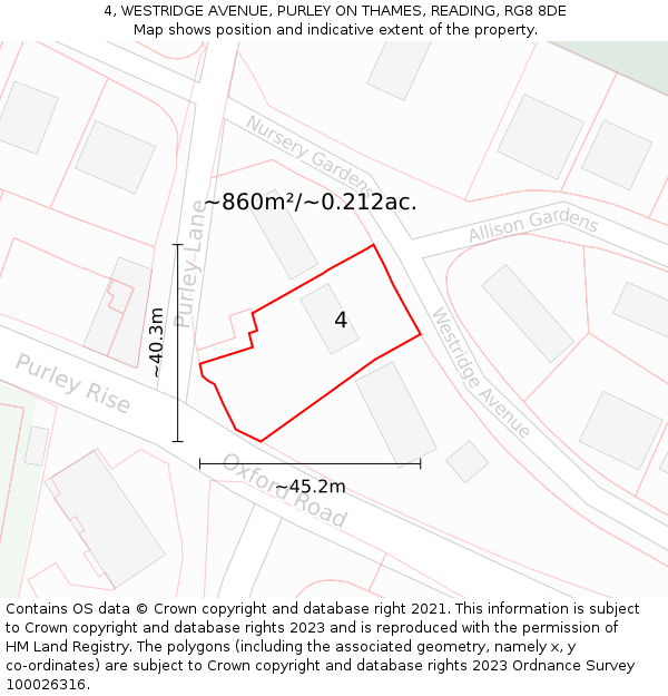 4, WESTRIDGE AVENUE, PURLEY ON THAMES, READING, RG8 8DE: Plot and title map