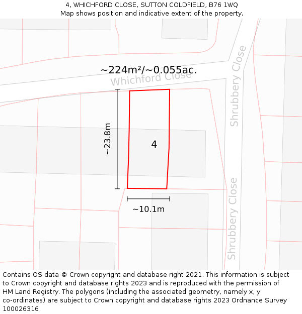 4, WHICHFORD CLOSE, SUTTON COLDFIELD, B76 1WQ: Plot and title map