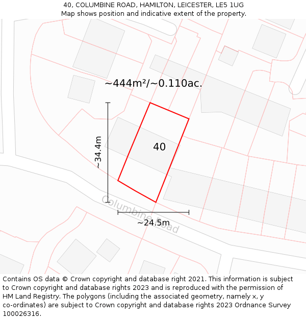 40, COLUMBINE ROAD, HAMILTON, LEICESTER, LE5 1UG: Plot and title map