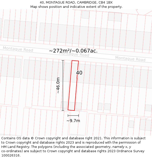 40, MONTAGUE ROAD, CAMBRIDGE, CB4 1BX: Plot and title map