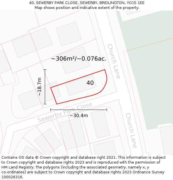40, SEWERBY PARK CLOSE, SEWERBY, BRIDLINGTON, YO15 1EE: Plot and title map