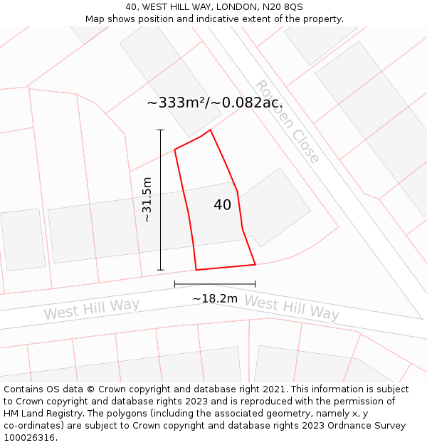 40, WEST HILL WAY, LONDON, N20 8QS: Plot and title map