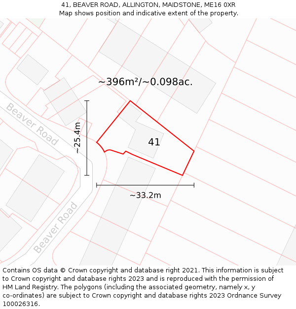 41, BEAVER ROAD, ALLINGTON, MAIDSTONE, ME16 0XR: Plot and title map