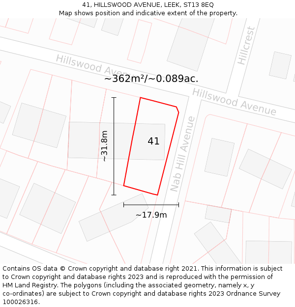 41, HILLSWOOD AVENUE, LEEK, ST13 8EQ: Plot and title map