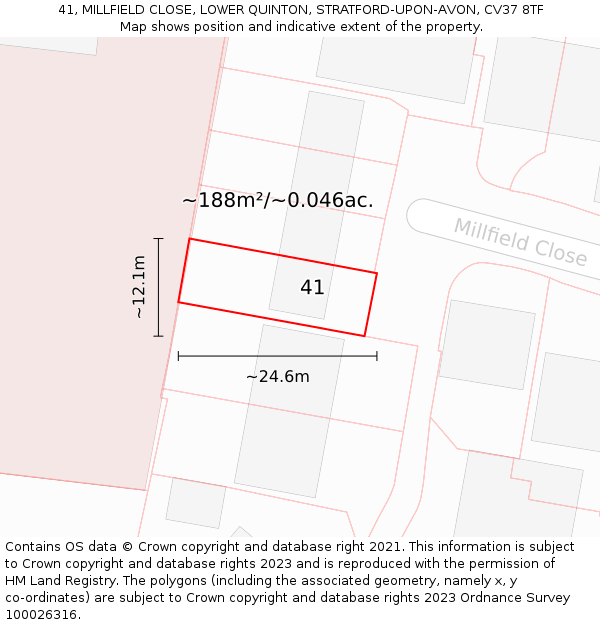 41, MILLFIELD CLOSE, LOWER QUINTON, STRATFORD-UPON-AVON, CV37 8TF: Plot and title map