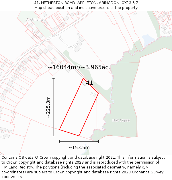 41, NETHERTON ROAD, APPLETON, ABINGDON, OX13 5JZ: Plot and title map