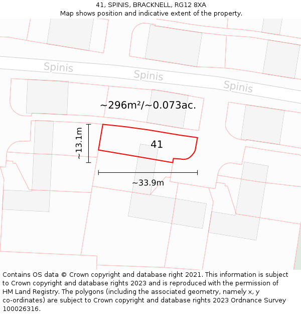 41, SPINIS, BRACKNELL, RG12 8XA: Plot and title map