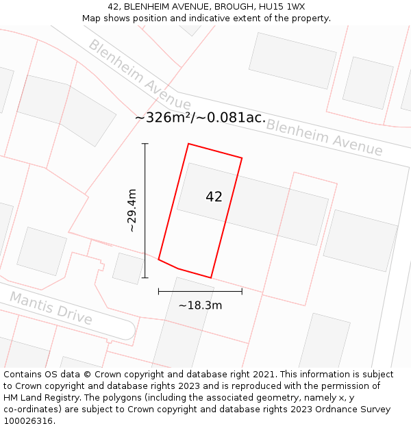 42, BLENHEIM AVENUE, BROUGH, HU15 1WX: Plot and title map