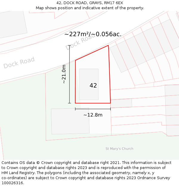 42, DOCK ROAD, GRAYS, RM17 6EX: Plot and title map