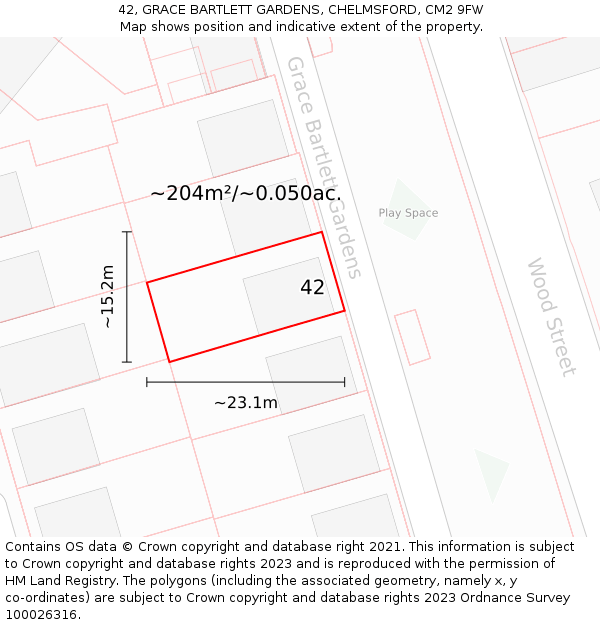 42, GRACE BARTLETT GARDENS, CHELMSFORD, CM2 9FW: Plot and title map