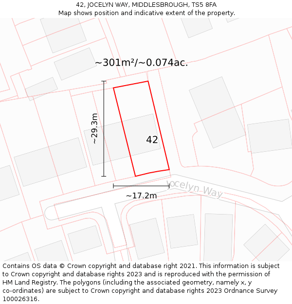 42, JOCELYN WAY, MIDDLESBROUGH, TS5 8FA: Plot and title map