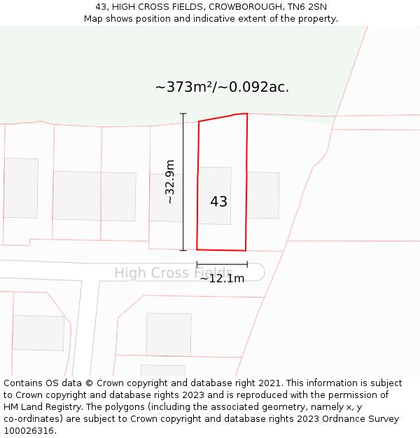 43, HIGH CROSS FIELDS, CROWBOROUGH, TN6 2SN: Plot and title map