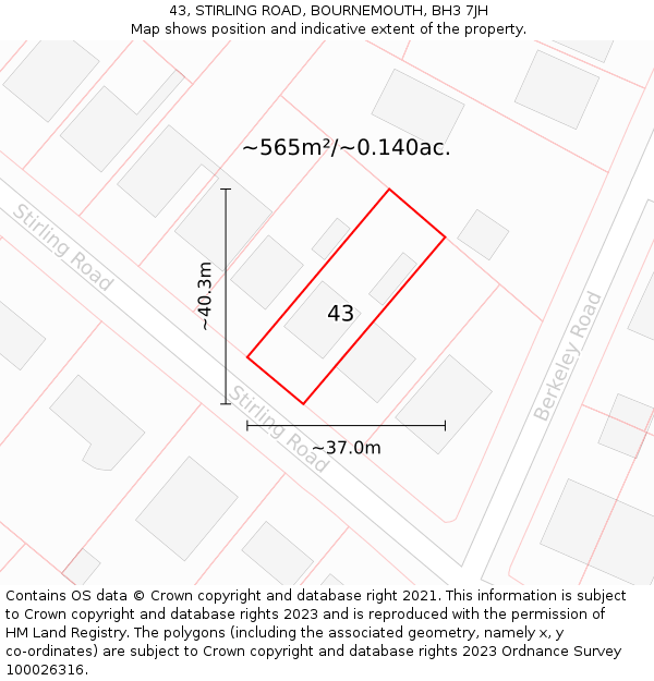 43, STIRLING ROAD, BOURNEMOUTH, BH3 7JH: Plot and title map