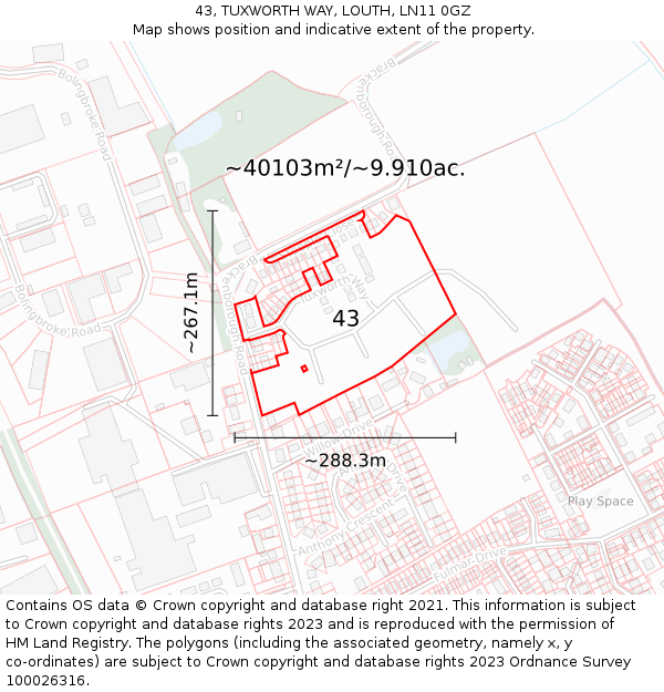 43, TUXWORTH WAY, LOUTH, LN11 0GZ: Plot and title map