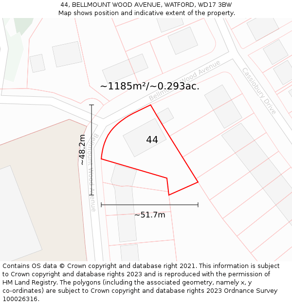 44, BELLMOUNT WOOD AVENUE, WATFORD, WD17 3BW: Plot and title map
