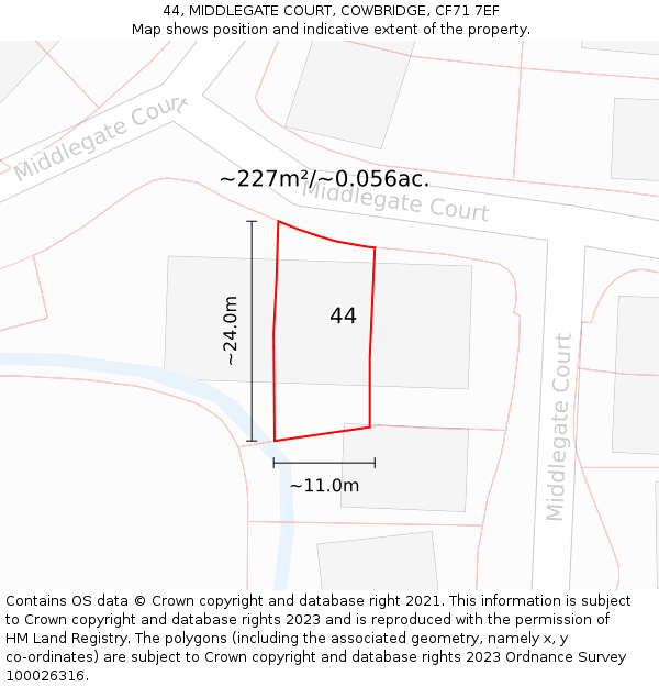 44, MIDDLEGATE COURT, COWBRIDGE, CF71 7EF: Plot and title map