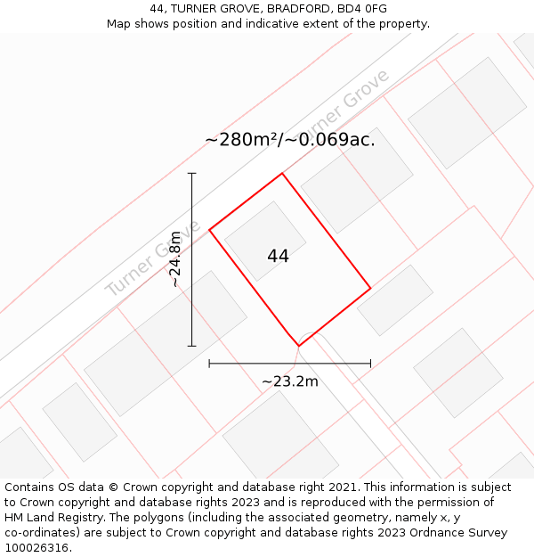 44, TURNER GROVE, BRADFORD, BD4 0FG: Plot and title map