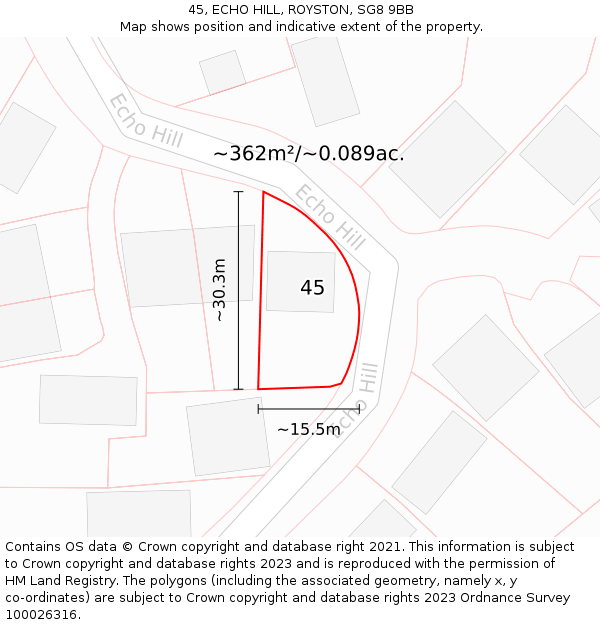 45, ECHO HILL, ROYSTON, SG8 9BB: Plot and title map
