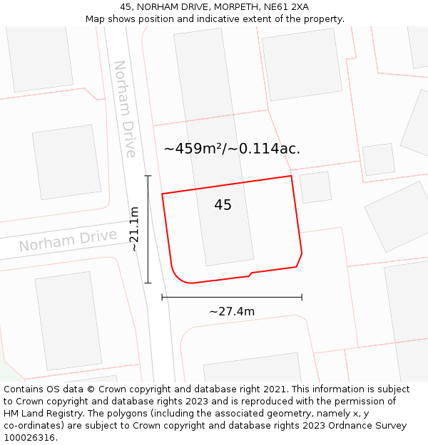 45, NORHAM DRIVE, MORPETH, NE61 2XA: Plot and title map