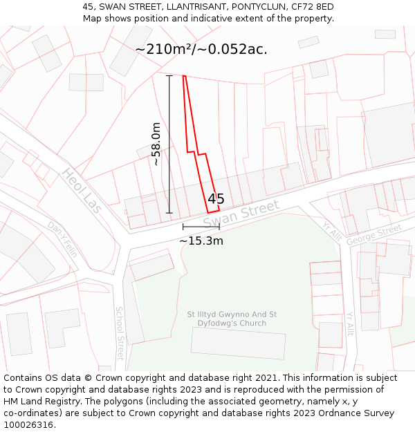 45, SWAN STREET, LLANTRISANT, PONTYCLUN, CF72 8ED: Plot and title map
