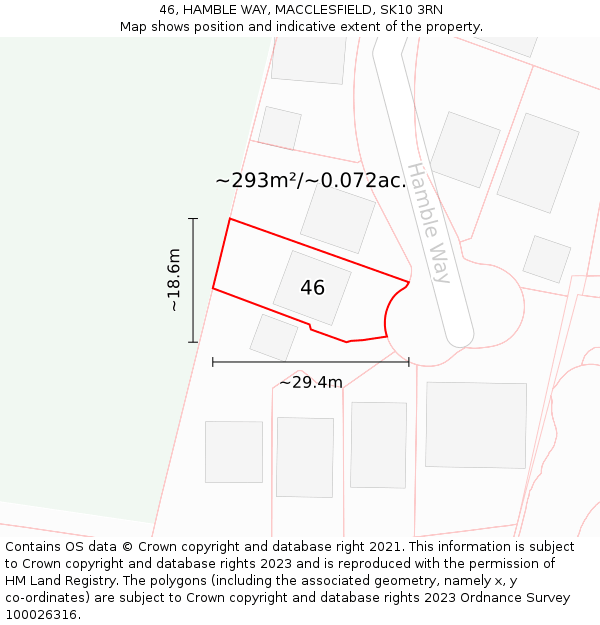 46, HAMBLE WAY, MACCLESFIELD, SK10 3RN: Plot and title map