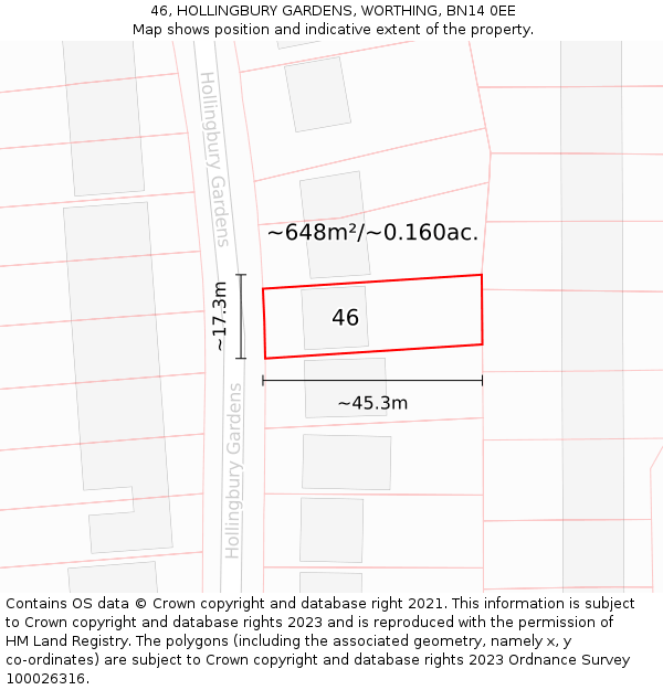 46, HOLLINGBURY GARDENS, WORTHING, BN14 0EE: Plot and title map