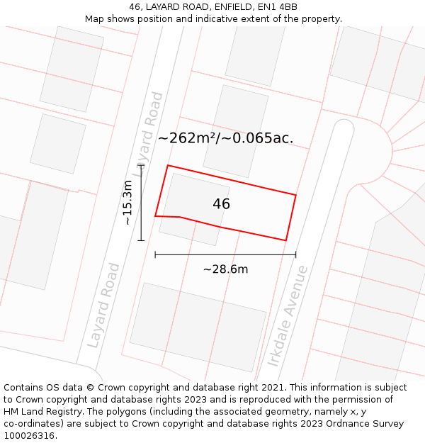 46, LAYARD ROAD, ENFIELD, EN1 4BB: Plot and title map