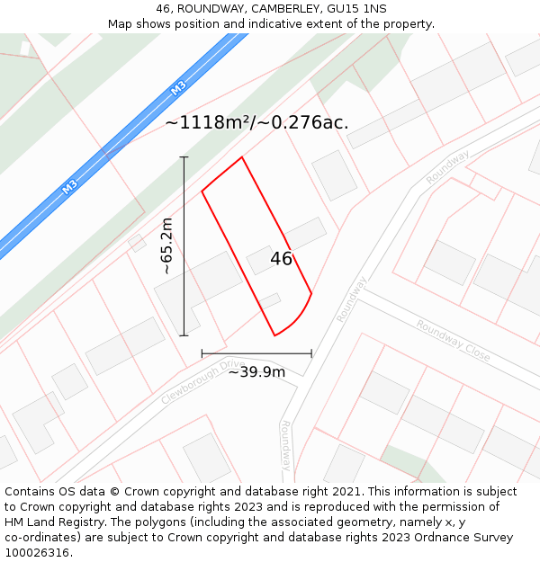46, ROUNDWAY, CAMBERLEY, GU15 1NS: Plot and title map